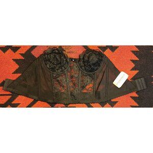 NEW Vintage Valmont Black Lace Bustier 34A Floral Embroidery. Union Made USA